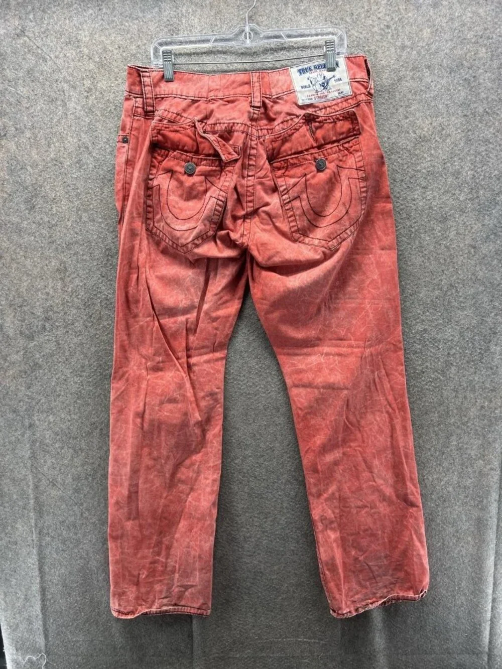 True Religion Jeans Mens 36 Red Regular Fit Straight Denim Distressed Casual